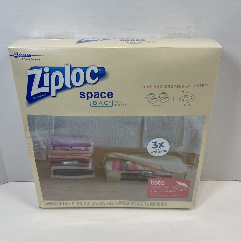 Ziploc Space Bag Organizer System Unisex Jumbo Tan Flat Bag Vacuum Seal 5 Piece